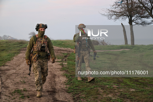 Soldiers from a mobile air defense unit of the Armed Forces of Ukraine are working in the Odesa region, southern Ukraine, on April 24, 2024....