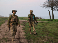 Soldiers from a mobile air defense unit of the Armed Forces of Ukraine are working in the Odesa region, southern Ukraine, on April 24, 2024....