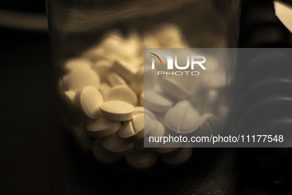 A plastic bottle with white coloured antidepressant pills on a desktop is seen in this illustration photo in Warsaw, Poland on 25 April, 202...