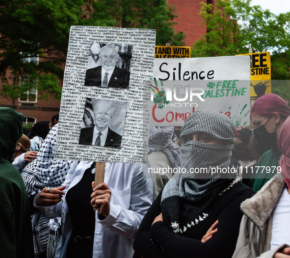 People rally at the encampment for Palestine set up by George Washington University students earlier in the day, in conjunction with other D...