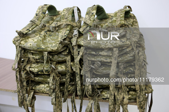 The Dzhavelina factory is manufacturing backpacks for the military in the Ivano-Frankivsk region, western Ukraine, on April 25, 2024. No use...