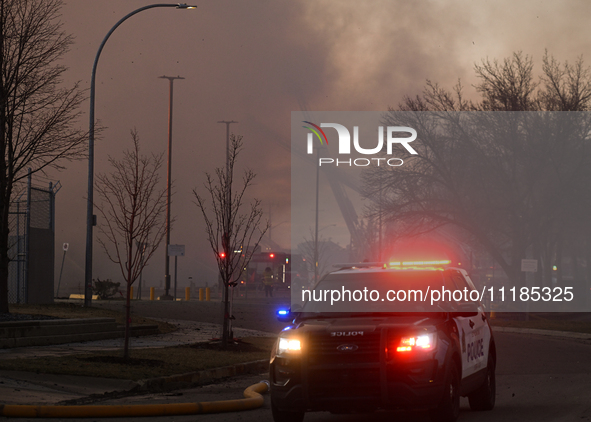 EDMONTON, CANADA - APRIL 22:
Emergency services at the scene as firefighters relentlessly combat flames that tore through Edmonton's histori...