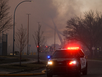 EDMONTON, CANADA - APRIL 22:
Emergency services at the scene as firefighters relentlessly combat flames that tore through Edmonton's histori...