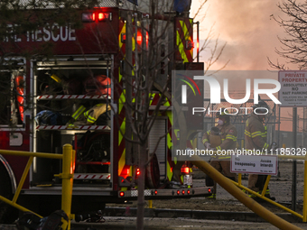 EDMONTON, CANADA - APRIL 22:
Emergency services at the scene as firefighters relentlessly combat flames that tore through Edmonton's histori...