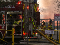 EDMONTON, CANADA - APRIL 22:
Emergency services at the scene as firefighters relentlessly combat flames that tore through Edmonton's histori...