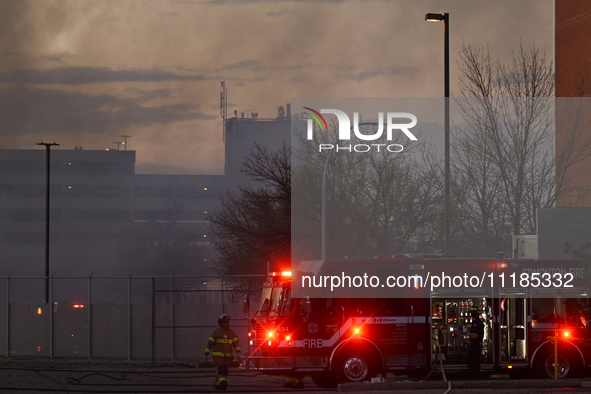 EDMONTON, CANADA - APRIL 22:
Emergency services at the scene as firefighters relentlessly combat flames that tore through Edmonton's histori...