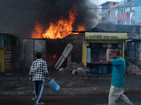 A fire is ravaging a vehicle workshop and adjacent shops in Sankhamul, Kathmandu, causing extensive damage on a Sunday afternoon. (