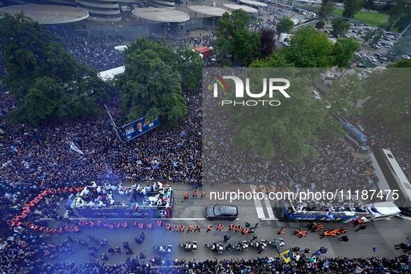 Inter FC players are celebrating their victory with fans during their bus parade, making a stop to celebrate on stage at the San Siro Stadiu...