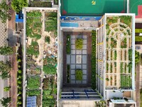 In Nanning, China, on April 28, 2024, the ''sky vegetable garden + garden'' on the roof of a primary school is providing teachers and studen...