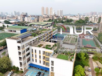 In Nanning, China, on April 28, 2024, the ''sky vegetable garden + garden'' on the roof of a primary school is providing teachers and studen...