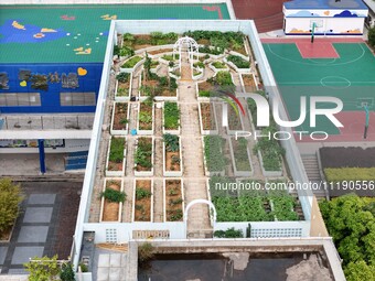 In Nanning, China, on April 28, 2024, the ''sky vegetable garden + garden'' on the roof of a primary school is providing teachers and studen...