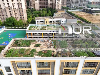 In Nanning, China, on April 28, 2024, a primary school is featuring a ''sky vegetable garden + garden'' on its rooftop for teachers and stud...