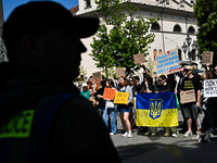 Participants are holding flags and placards in support of the military held in Russian captivity during the FreeAzov action at the Taras She...