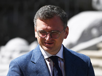 Ukrainian Foreign Minister Dmytro Kuleba is seen before a press conference with NATO Secretary General Jens Stoltenberg and President of Ukr...