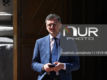 Ukrainian Foreign Minister Dmytro Kuleba is standing before a press conference of NATO Secretary General Jens Stoltenberg and President of U...