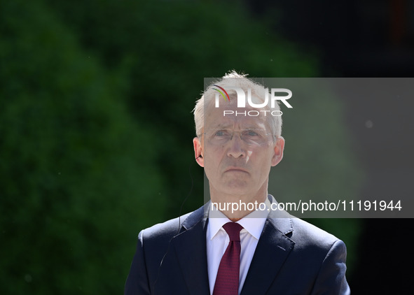 NATO Secretary General Jens Stoltenberg attends a press conference with President of Ukraine Volodymyr Zelensky following their negotiations...