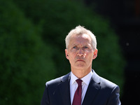 NATO Secretary General Jens Stoltenberg attends a press conference with President of Ukraine Volodymyr Zelensky following their negotiations...