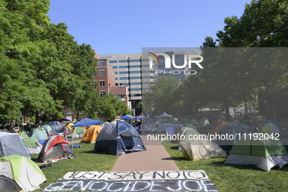 George Washington Student Encampment still stand up about All Out For Gaza in support to Palestinian people, today on April 29, 2024 at U Ya...