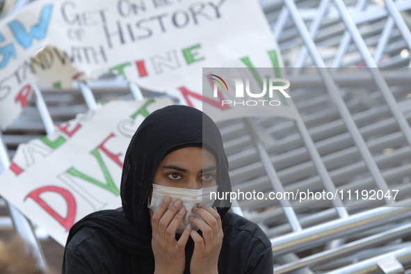 George Washington Student Encampment still stand up about All Out For Gaza in support to Palestinian people, today on April 29, 2024 at U Ya...