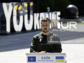 Ukraine's President Volodymyr Zelenskiy attends a joint press conference with NATO Secretary-General Jens Stoltenberg, amid Russia's attack...