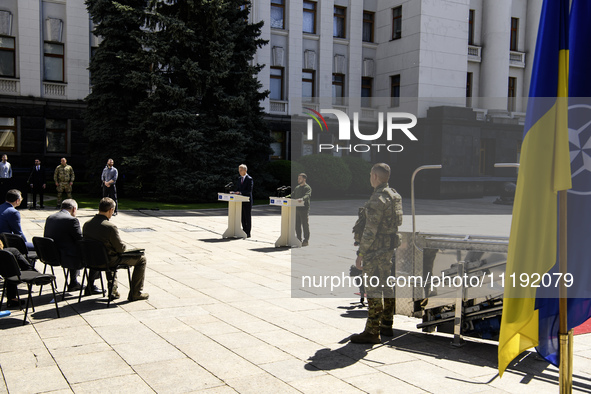 Ukraine's President Volodymyr Zelenskiy and NATO Secretary-General Jens Stoltenberg attend a joint press conference, amid Russia's attack on...