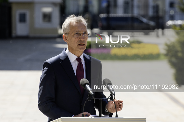 NATO Secretary-General Jens Stoltenberg attends a joint press conference with Ukraine's President Volodymyr Zelenskiy, amid Russia's attack...