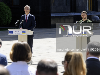 Ukraine's President Volodymyr Zelenskiy and NATO Secretary-General Jens Stoltenberg attend a joint press conference, amid Russia's attack on...