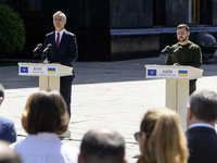 Ukraine's President Volodymyr Zelenskiy and NATO Secretary-General Jens Stoltenberg attend a joint press conference, amid Russia's attack on...