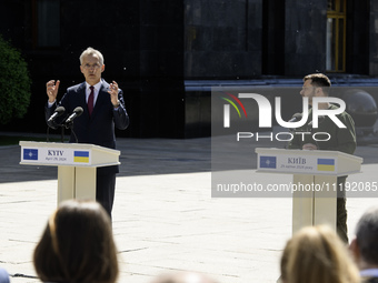 Ukraine's President Volodymyr Zelenskiy and NATO Secretary-General Jens Stoltenberg attend a joint press conference, amid Russia's attack on...