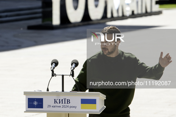 Ukraine's President Volodymyr Zelenskiy attends a joint press conference with NATO Secretary-General Jens Stoltenberg, amid Russia's attack...