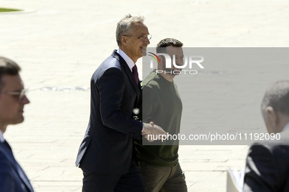 Ukraine's President Volodymyr Zelenskiy and NATO Secretary-General Jens Stoltenberg after a joint press conference, amid Russia's attack on...