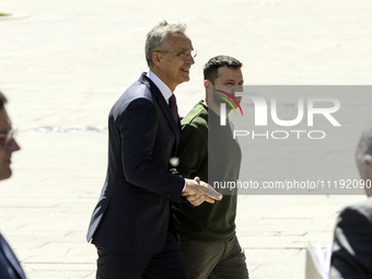 Ukraine's President Volodymyr Zelenskiy and NATO Secretary-General Jens Stoltenberg after a joint press conference, amid Russia's attack on...