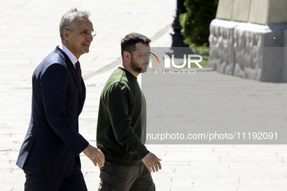 Ukraine's President Volodymyr Zelenskiy and NATO Secretary-General Jens Stoltenberg after a joint press conference, amid Russia's attack on...