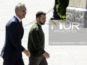 Ukraine's President Volodymyr Zelenskiy and NATO Secretary-General Jens Stoltenberg after a joint press conference, amid Russia's attack on...