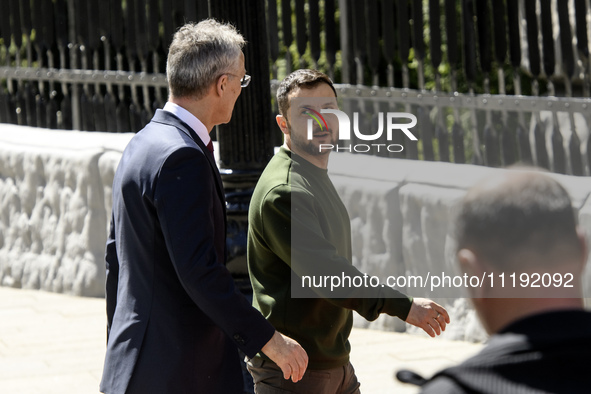 Ukraine's President Volodymyr Zelenskiy and NATO Secretary-General Jens Stoltenberg after a joint press conference, amid Russia's attack on...