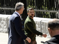 Ukraine's President Volodymyr Zelenskiy and NATO Secretary-General Jens Stoltenberg after a joint press conference, amid Russia's attack on...