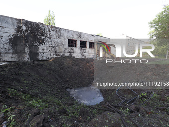 KHARKIV, UKRAINE - APRIL 27, 2024 - A crater is seen at Psychiatric Hospital N3 in the Saltivskyi district following a nighttime Russian S-3...