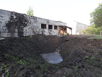 KHARKIV, UKRAINE - APRIL 27, 2024 - A crater is seen at Psychiatric Hospital N3 in the Saltivskyi district following a nighttime Russian S-3...