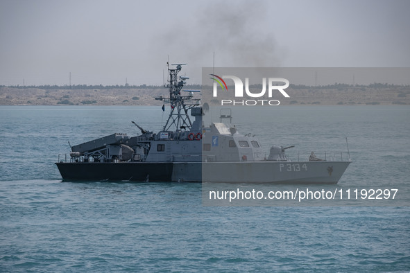 The IRGC Navy Martyr Tavassoli warship is sailing along the Persian Gulf during the IRGC marine parade in honor of Persian Gulf National Day...