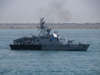 The IRGC Navy Martyr Tavassoli warship is sailing along the Persian Gulf during the IRGC marine parade in honor of Persian Gulf National Day...