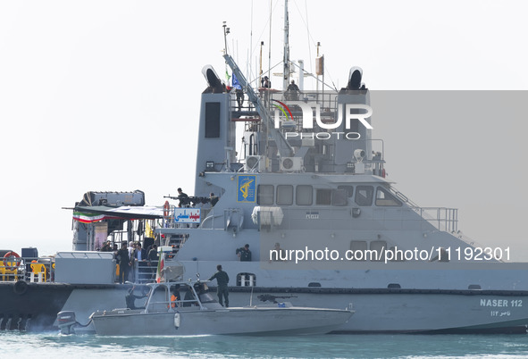 An Islamic Revolutionary Guard Corps (IRGC) Navy warship is being pictured during the IRGC marine parade commemorating the Persian Gulf Nati...