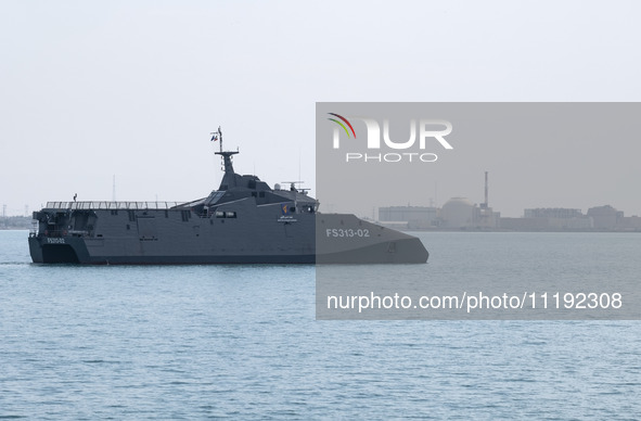 The Islamic Revolutionary Guard Corps (IRGC) Navy Martyr Hassan Bagheri warship is sailing along the Persian Gulf during the IRGC marine par...