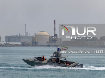 An Islamic Revolutionary Guard Corps (IRGC) speed boat is sailing along the Persian Gulf during the IRGC marine parade to commemorate Persia...