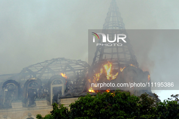 The Palace of Students of the Odesa Law Academy is on fire due to a Russian missile attack in Odesa, Ukraine, on April 29, 2024, which has k...