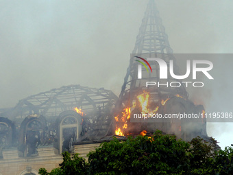 The Palace of Students of the Odesa Law Academy is on fire due to a Russian missile attack in Odesa, Ukraine, on April 29, 2024, which has k...