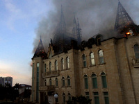 The Palace of Students of the Odesa Law Academy is on fire due to a Russian missile attack in Odesa, Ukraine, on April 29, 2024, which has k...