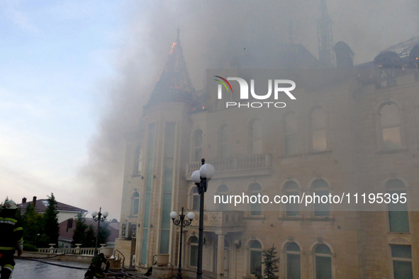 The Palace of Students of the Odesa Law Academy is on fire due to a Russian missile attack in Odesa, Ukraine, on April 29, 2024, which has k...