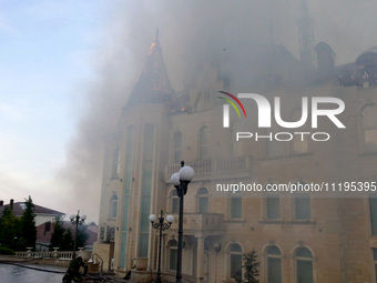 The Palace of Students of the Odesa Law Academy is on fire due to a Russian missile attack in Odesa, Ukraine, on April 29, 2024, which has k...