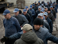 Russian prisoners of war are being held in a camp in Western Ukraine, on April 25, 2024. (