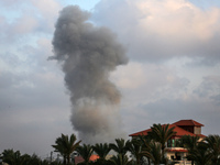 A smoke plume is billowing following Israeli bombardment in Deir Al-Balah, in the central Gaza Strip, on April 30, 2024, amid the ongoing co...